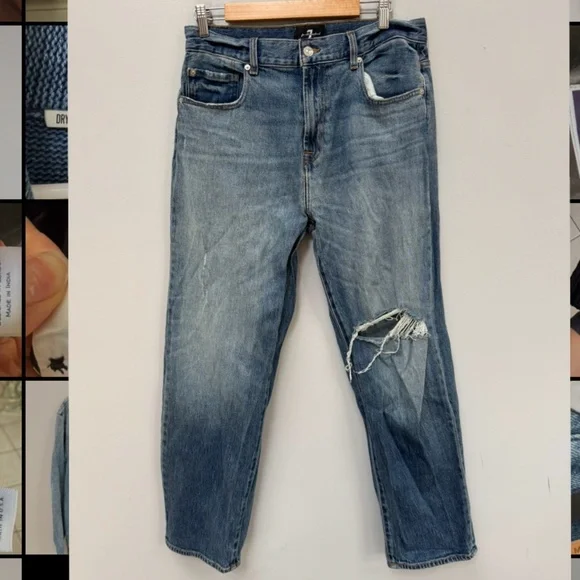 7 For All Mankind Mid-Wash Distressed Relaxed-Fit Jeans in Size 32 - Picture 7 of 9